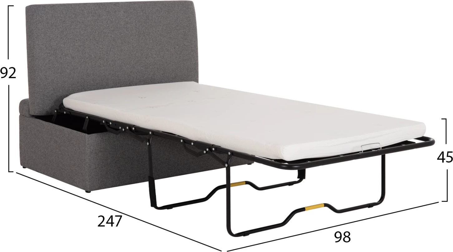 Stool me shtrat palosës dhe dyshek INGE, material gri, 166x75x40cm