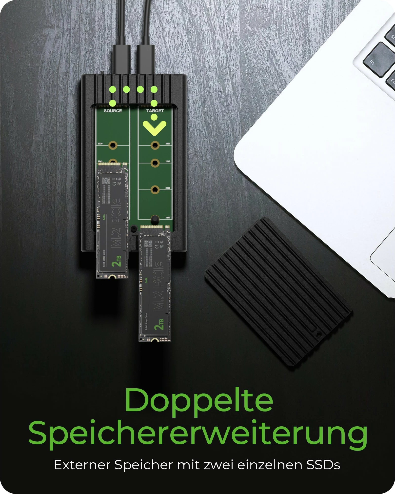 Kasë SSD ICY BOX IB-2817MCL-C31, USB-C 3.2, 2x M.2 NVMe, e zezë