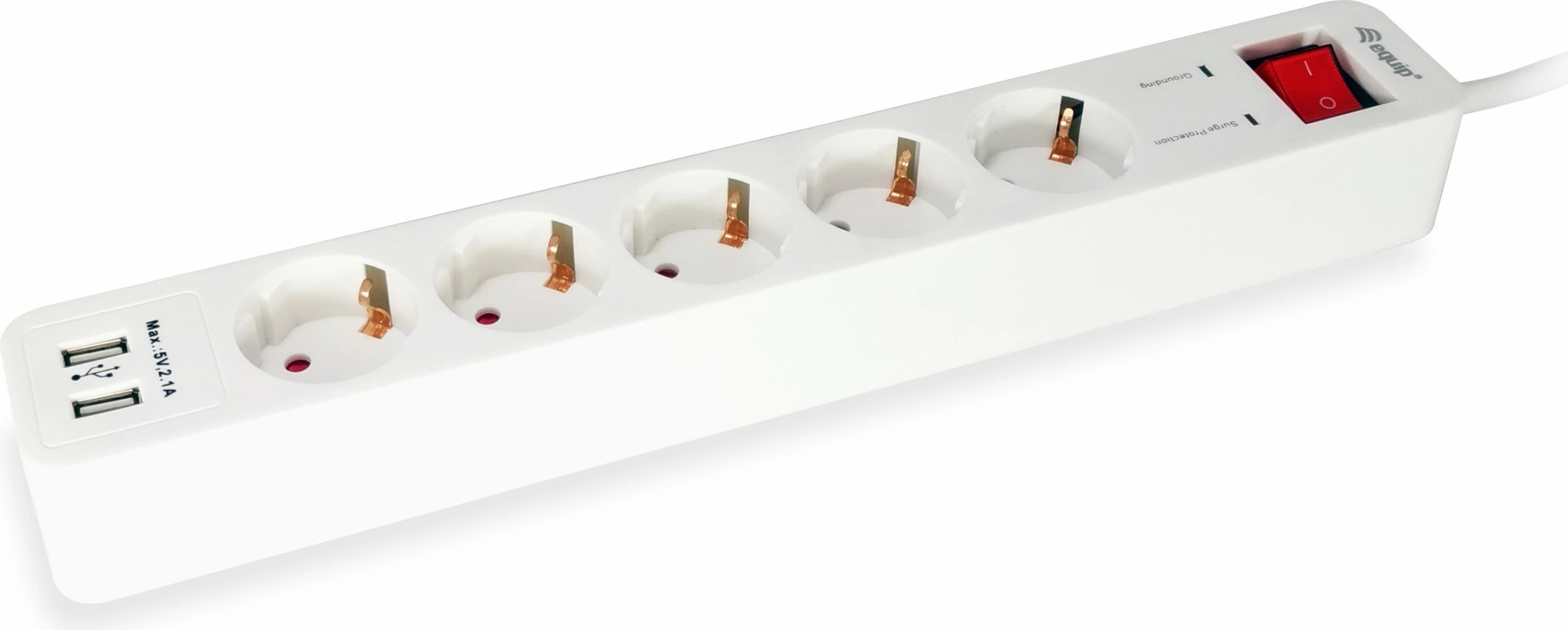 Shtrirës rryme EQUIP 245554, 5 dalje, 2 USB, 1.8m, bardhë