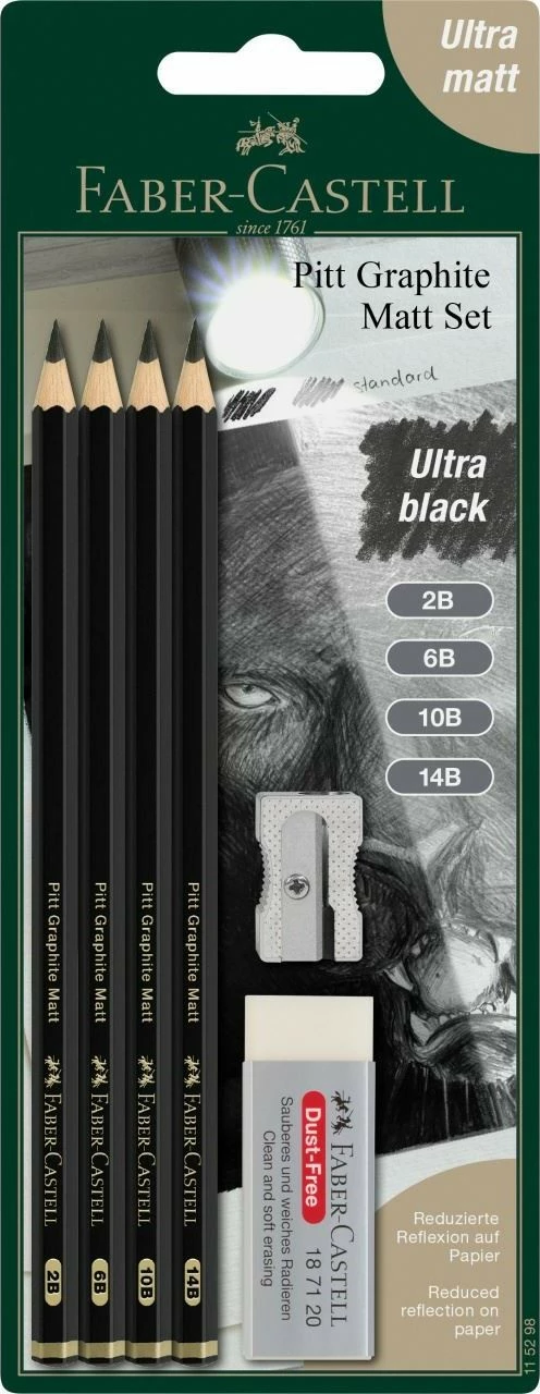 Set lapsa grafiti Faber-Castell Pitt Graphite Matt, 4 copë, ultra black