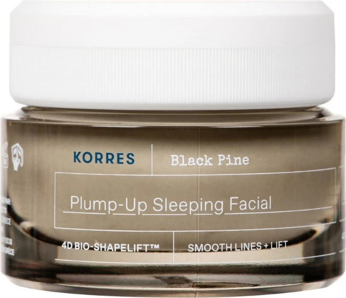 Krem nate-masque për fytyrë për femra Korres Black Pine Plump-Up Sleeping Facial Firming Night Cream-Mask, 40ml