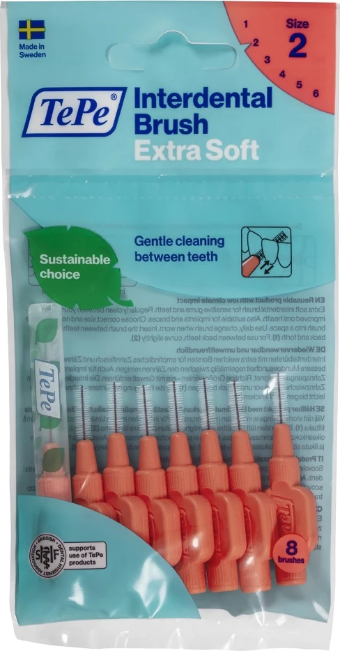 Furça interdentale TePe Extra Soft 0.5mm, 8 copë, e kuqe e ndezur