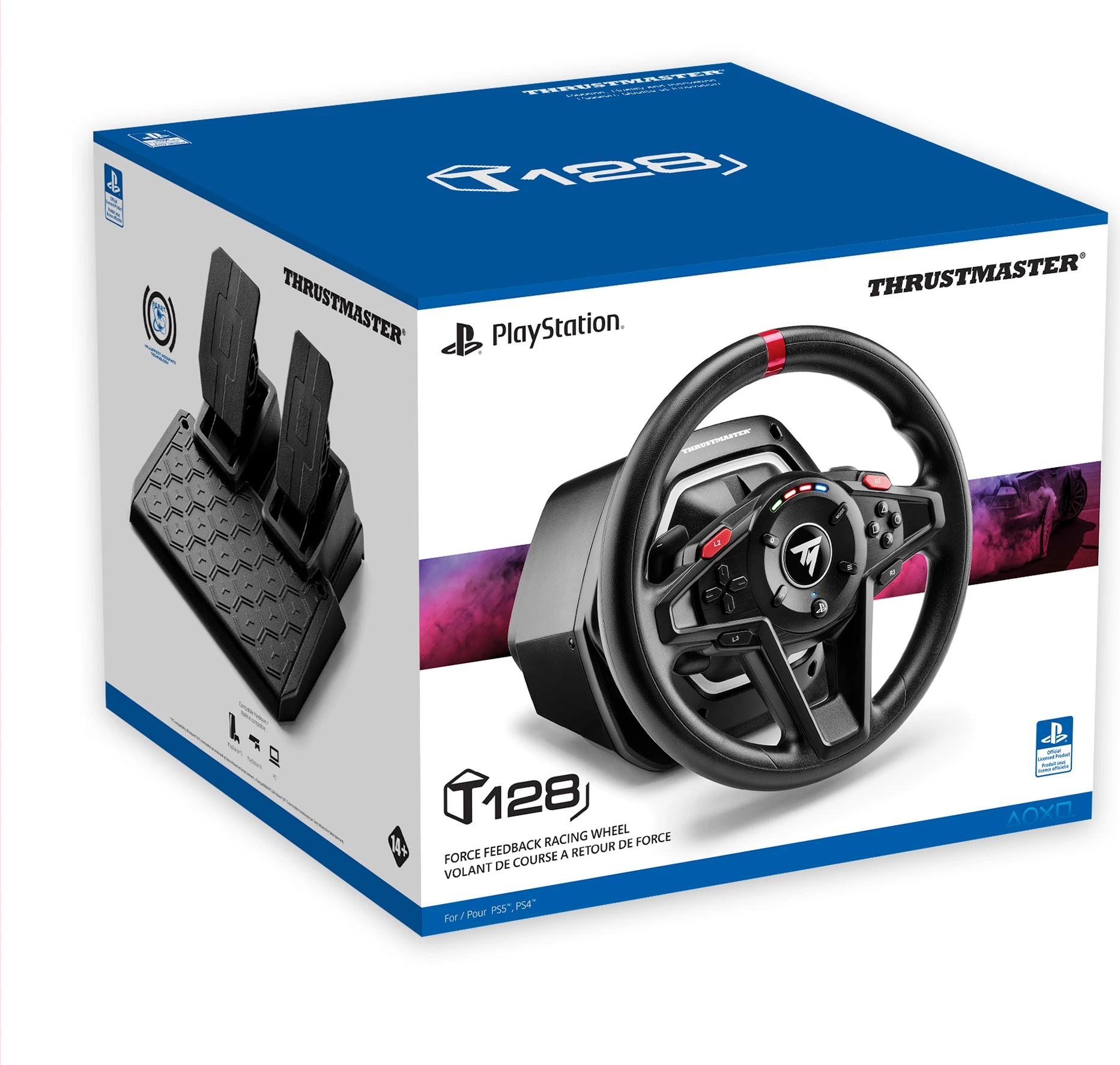 Volan dirkal Thrustmaster T128-P, Force Feedback Hybrid Drive, USB Type-C (EU plug), me pedale T2PM 2-pedale, PS5/PS4/PC, i zi