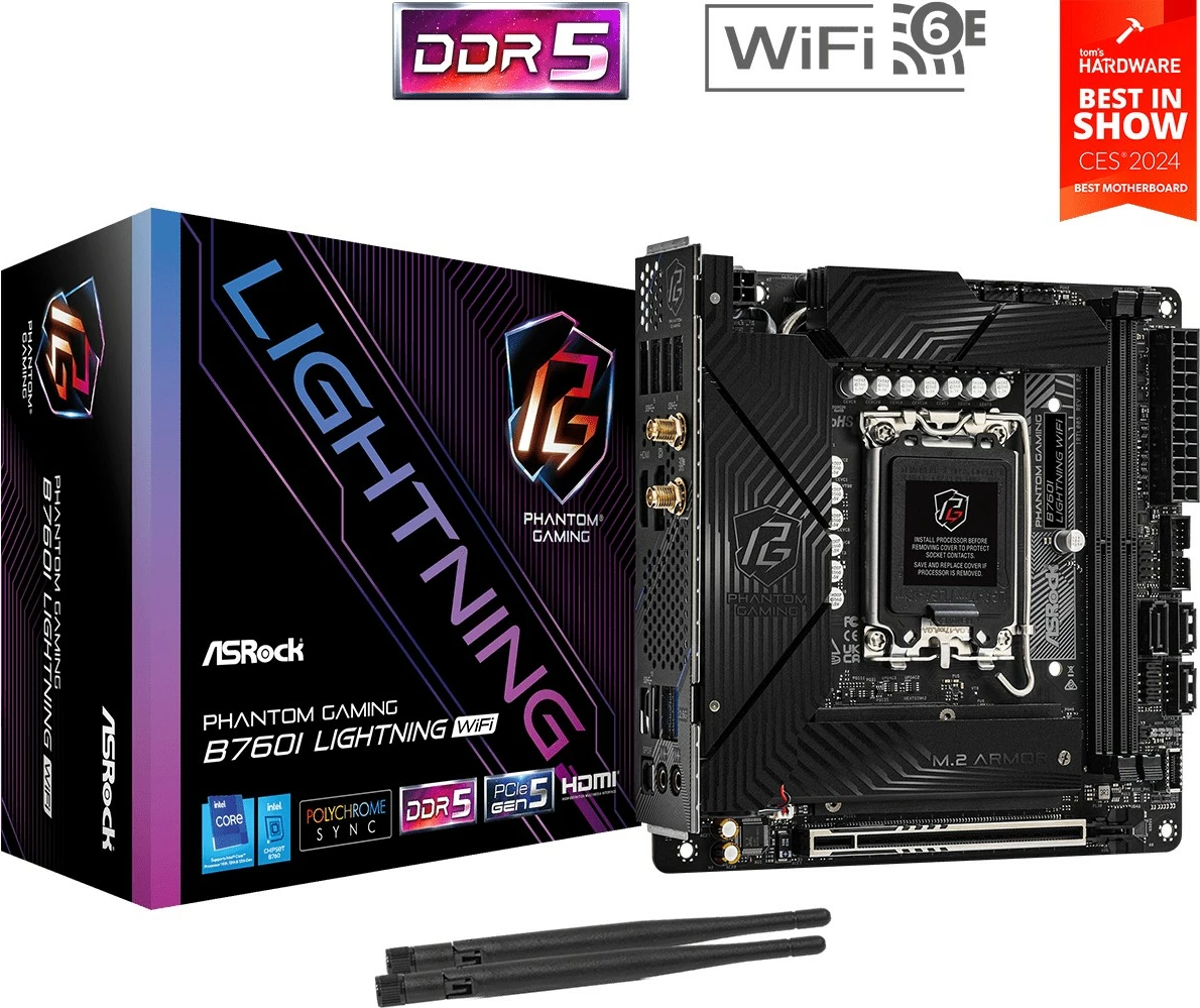 Pllakë amë ASRock B760I LIGHTNING WIFI, mini ITX, DDR5, WiFi 6E, Socket LGA1700