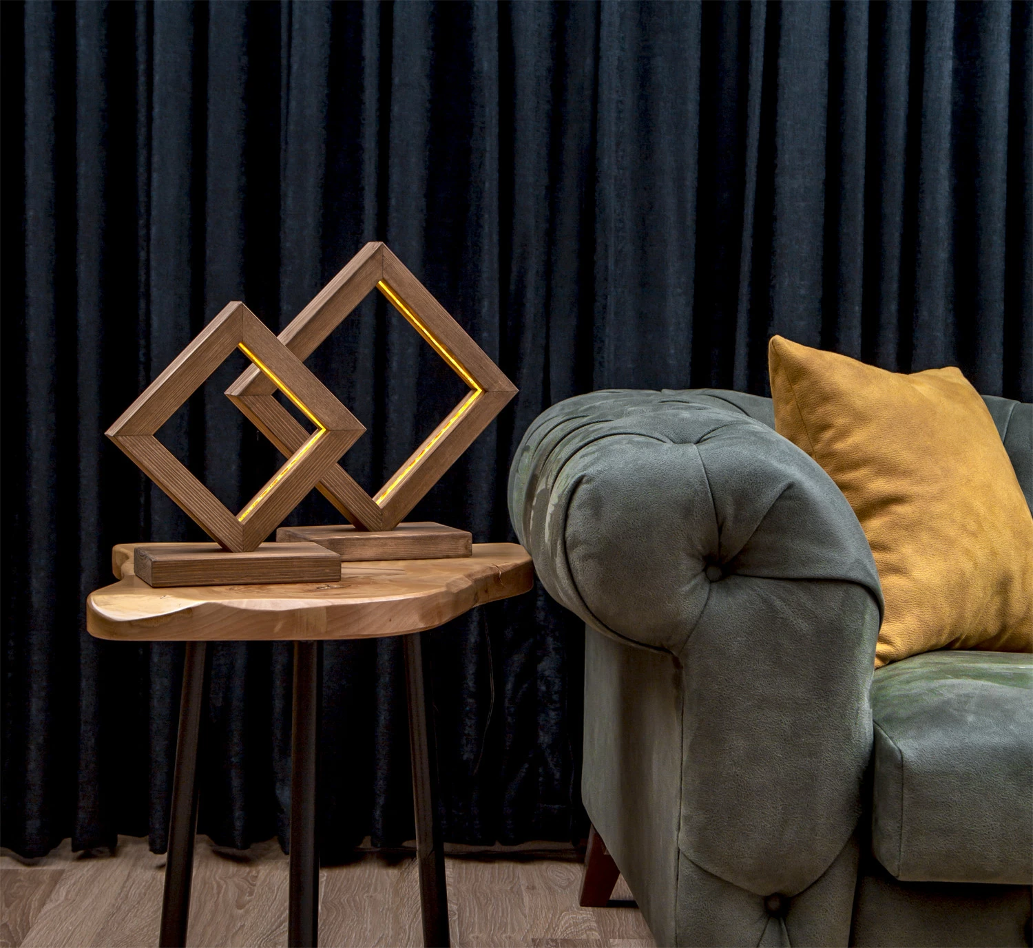 Set llamba tavoline prej druri, 2 copë, Opviq KN06