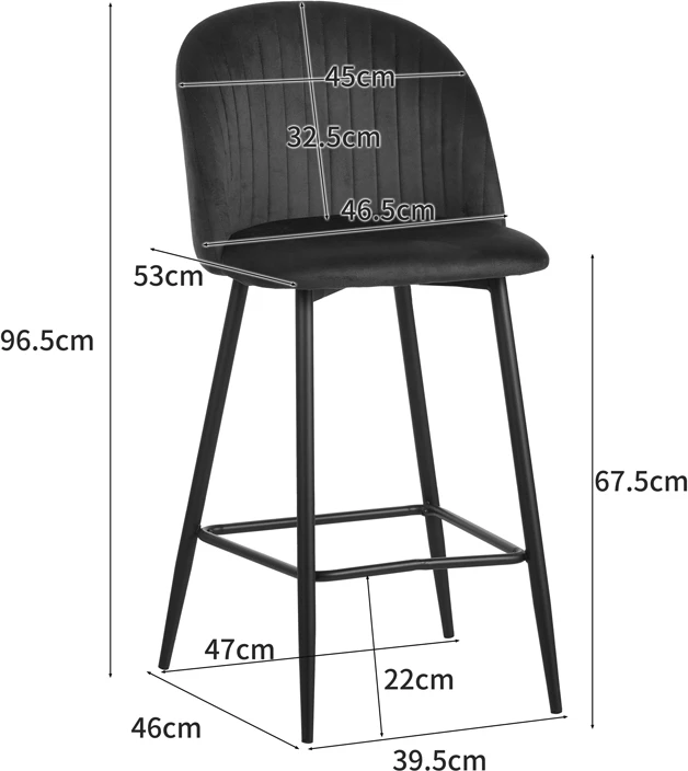 Karrige për bar, kadife, ngjyrë e gjelbër e errët, këmbë metali të zeza, 53x46.5x96.5