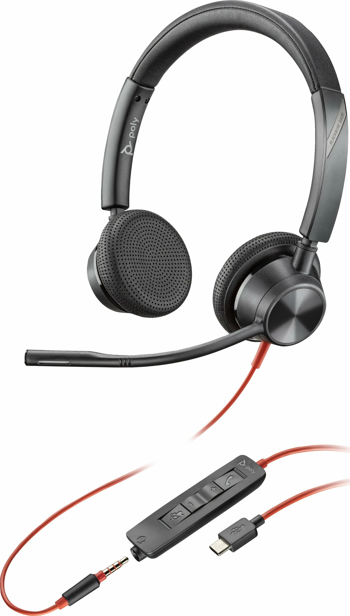 Kufje me mikrofon Poly Blackwire 3325 (8X221AA), me kabllo USB-C/3.5 mm, duo, kontroll në kabllo, të zeza