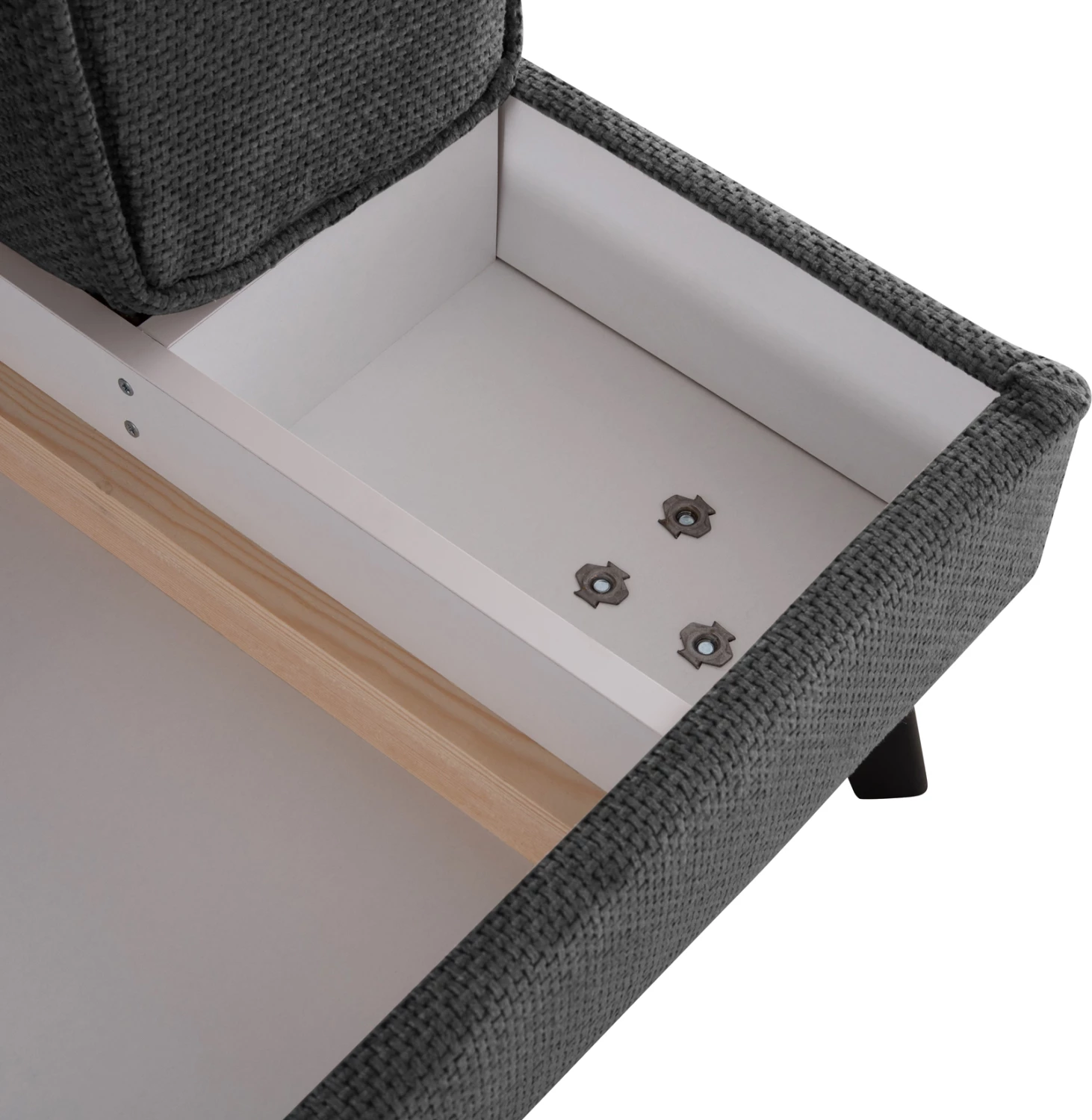 Këndare me shtrat, Zenora, kënd i djathtë, material stof ngjyrë gri e errët, FH3337.01R, 303x214x80cm