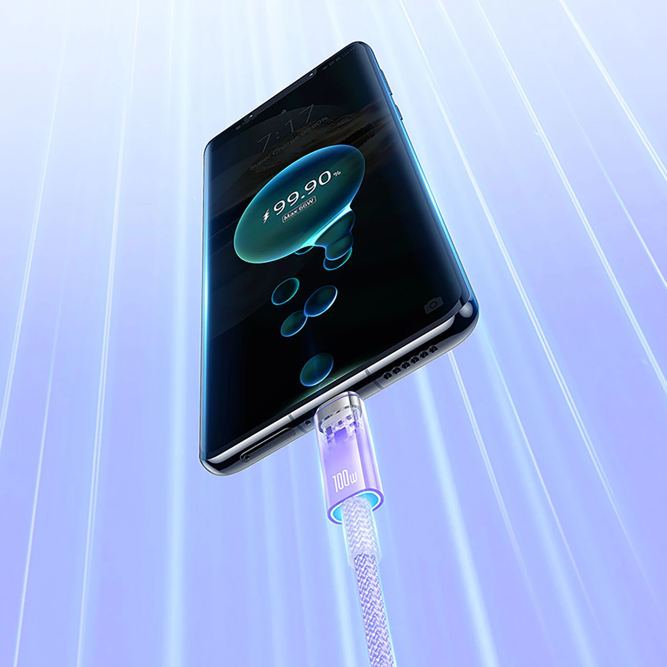 Kabllo Baseus Explorer USB-A në USB-C, 1m, 100W, Violet