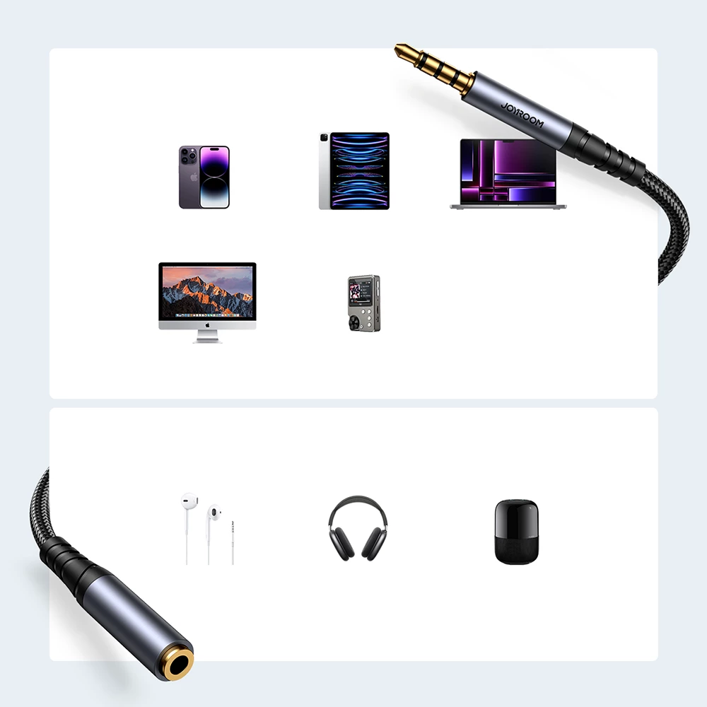 Kabllo audio AUX Joyroom SY-A09, 1.2m, mini jack 3.5mm mashkull-femër, e zezë