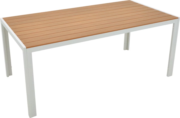 Tavolinë me karrige për terasë Nares-Azelie B set prej 7 copë ngjyrë e bardhë alumini dhe dru i përbërë në hije natyrale 180x90x72.5cm