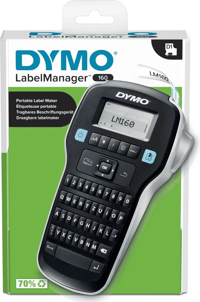 Pajisje etiketimi Dymo LabelManager LM160 (2174611), portative, tastierë QWERTY, ekran LCD, e zezë