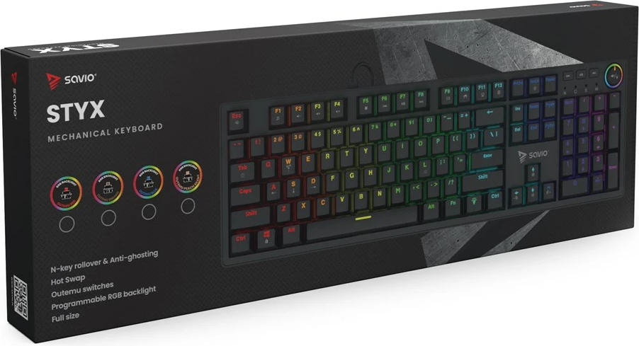 Tastierë mekanike SAVIO STYX, Outemu Brown, RGB, Full-size, e zezë