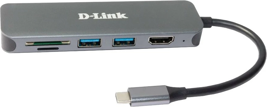 USB-C Hub D-Link DUB-2327, 6-në-1, HDMI, SD/microSD, 60W, gri