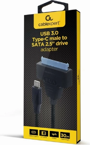 Adapter Gembird AUS3-03 USB Type-C në SATA 2.5 inç, i zi