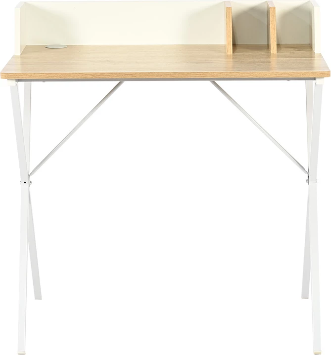 Tavolinë zyre Zervan, ngjyrë lisi, këmbë metalike të bardha, 80x50x84cm