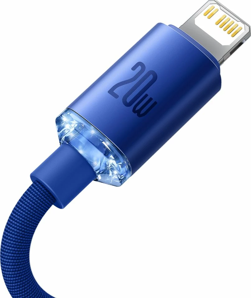 Kabel USB-C në Lightning Baseus Crystal Shine Series BSU3021BLU 2 m PD 20W, kaltër