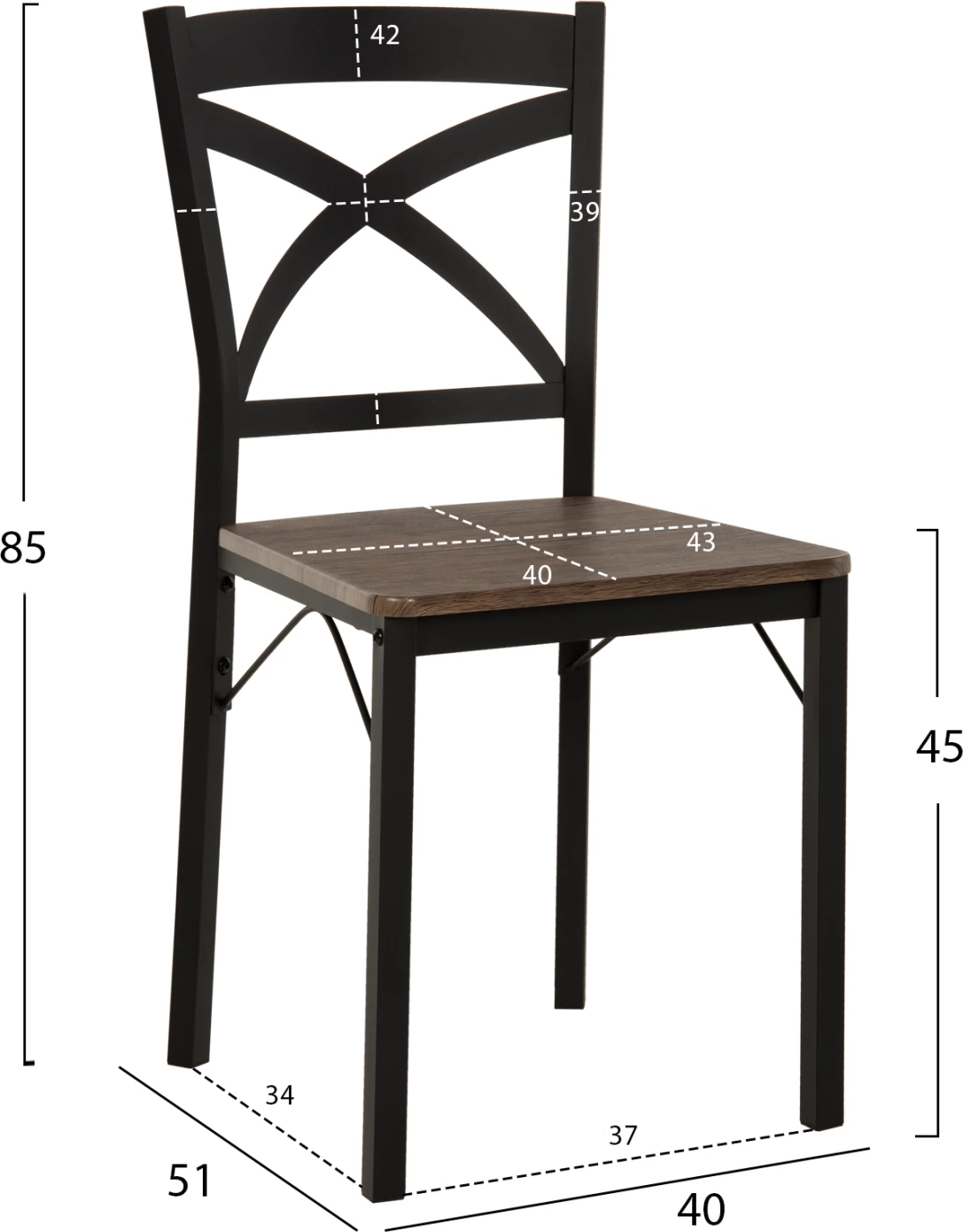 Tavolinë me karrige GOOSE 5 copë FH9530.01 MDF ngjyrë arre-metal ngjyrë zezë 120x80x75Hcm