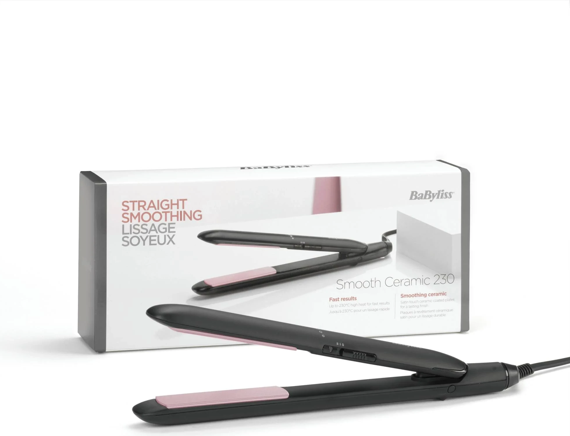 Drejtues flokësh, BaByliss ST241E, 25mm, 200-230°C, veshje qeramike, ekran LED, fikje automatike, çantë termoizoluese, e zezë