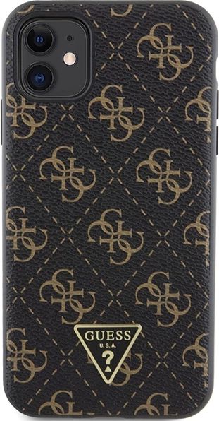 Mbështjellës Guess 4G Triangle Metal Logo për iPhone 11 / XR, i zi