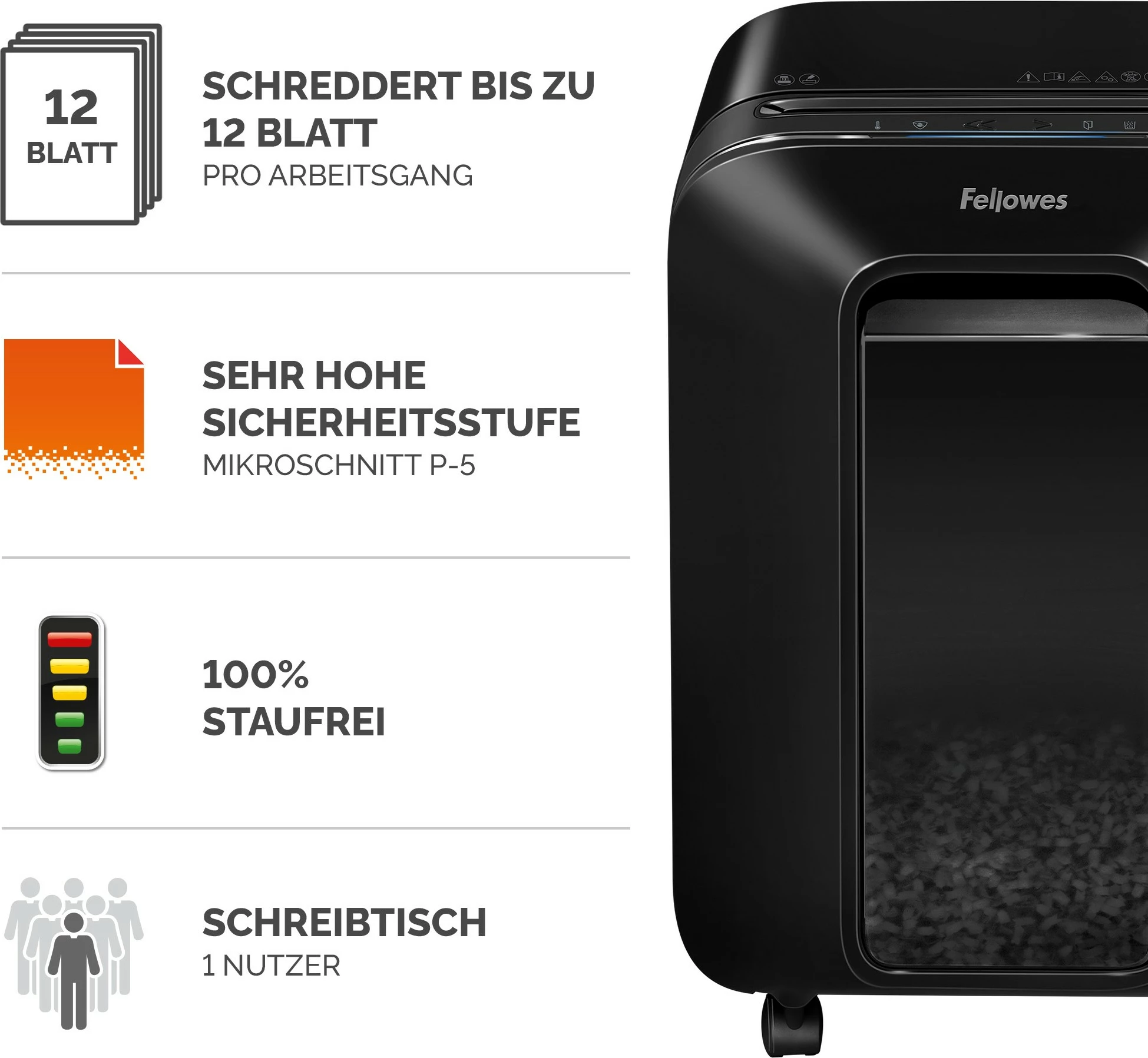 Shredder Fellowes BF5050001, 12 mm, 22 L, 4 rrota, A4, e zezë