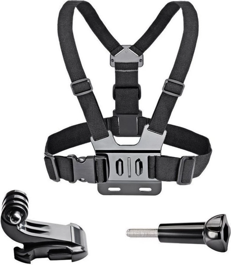 Mbajtës gjoksi për kamera sportive, Hurtel, 360° tripod rrotullues, qëndrim telefoni, i rregullueshëm, e zezë