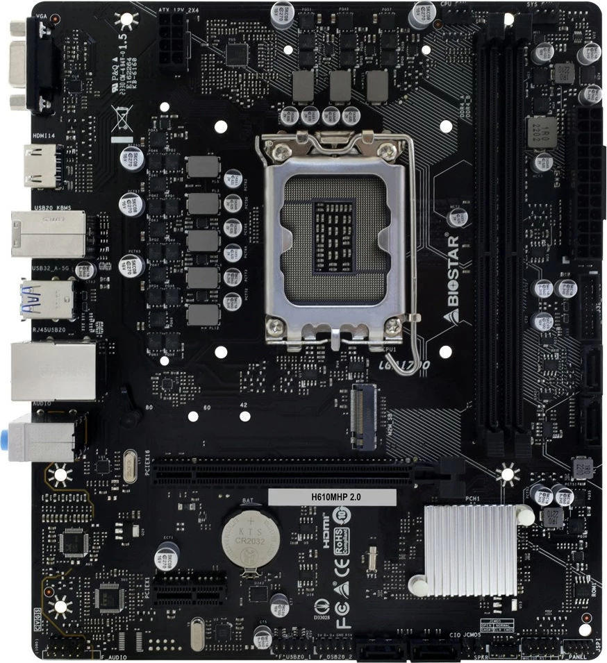 Pllakë amë Biostar H610MHP 2.0, Intel, LGA 1700, DDR4-SDRAM, 64 GB