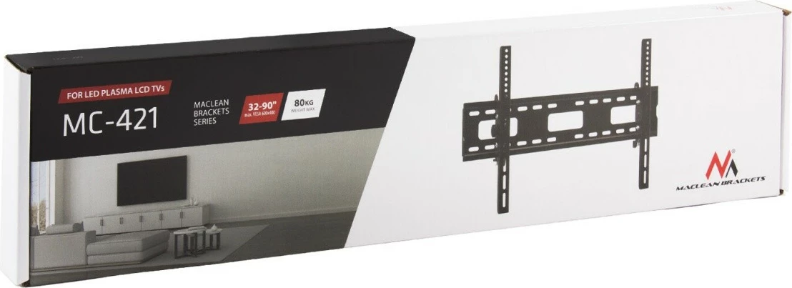 Mbajtës muri për TV Maclean MC-421, 32-90 inç, 80 kg, VESA 600x400, i zi