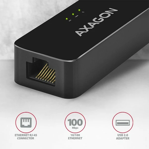 Adapter rrjeti AXAGON ADE-XR, USB 2.0 në Ethernet, i zi