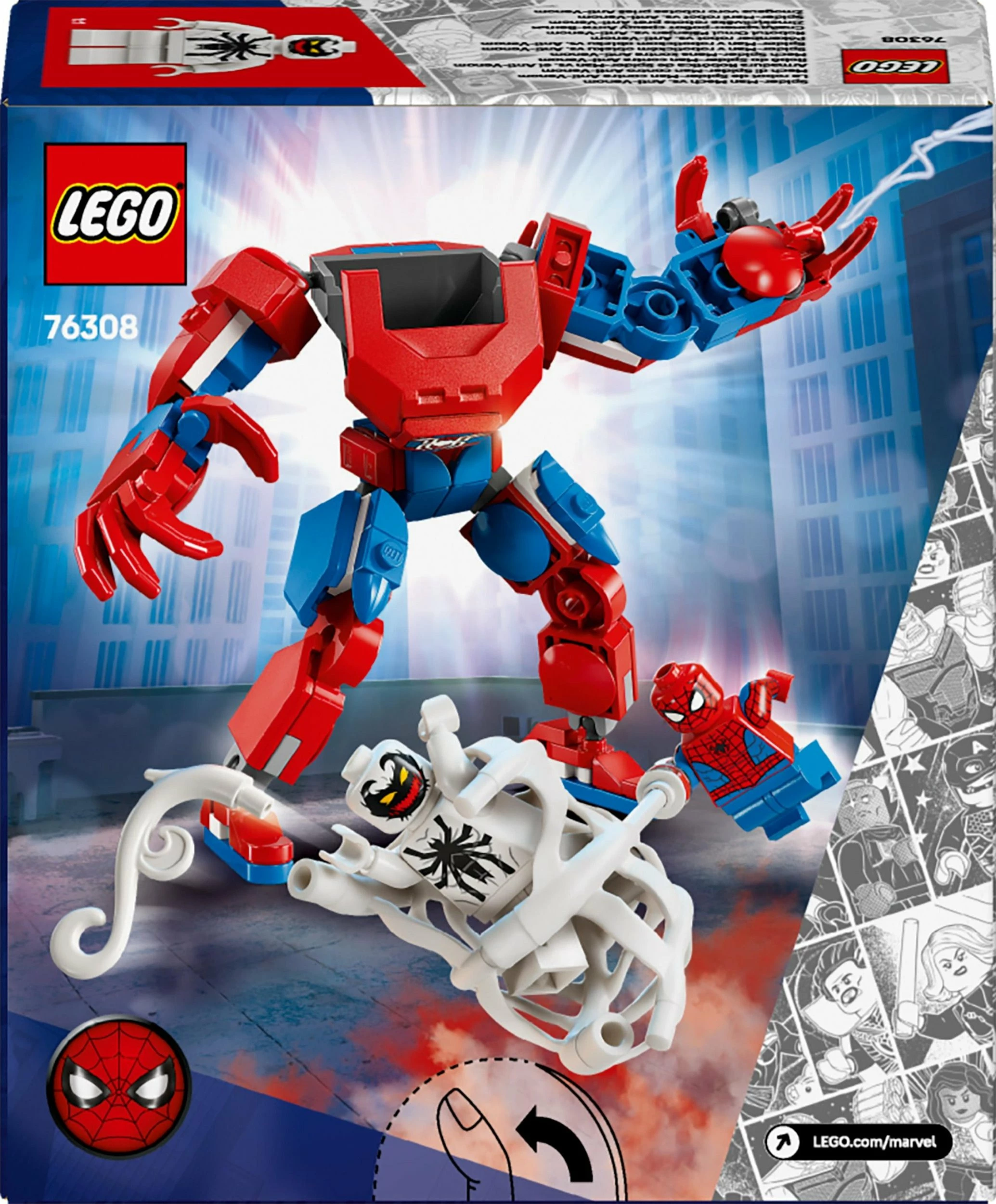 Set ndërtimi LEGO Marvel Mech Spider-Man vs. Anti-Venom 76308, 107 pjesë, 6+