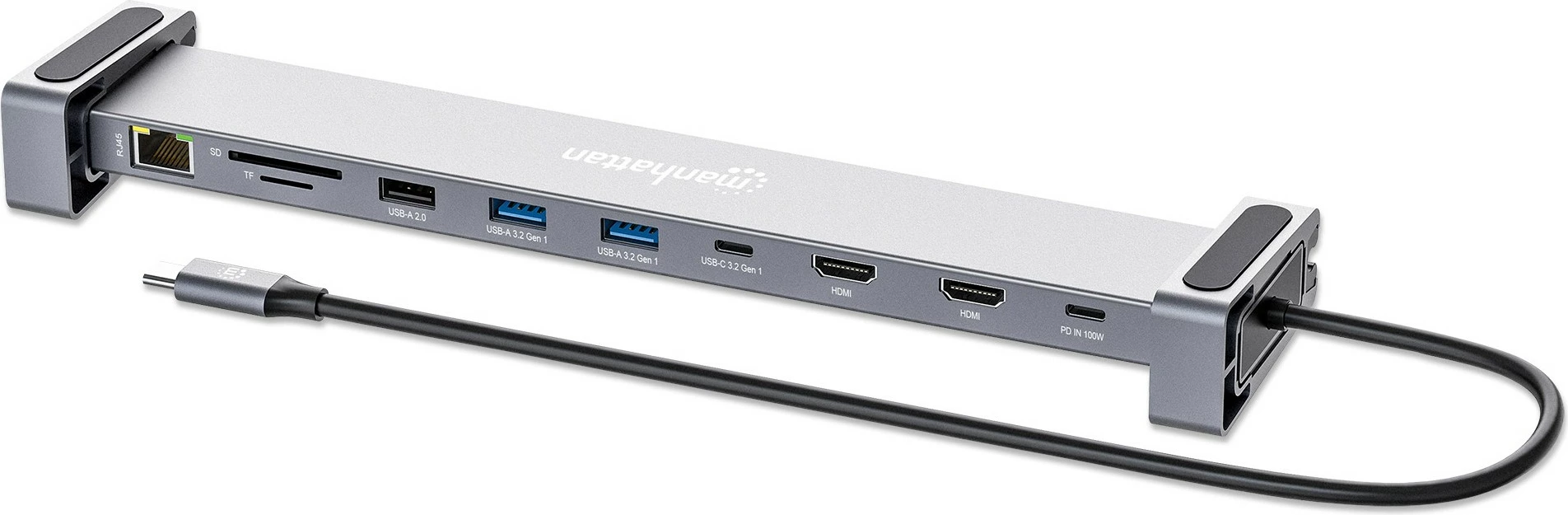 Docking station MANHATTAN 10-in-1 4K USB-C PD, 2xHDMI, gri