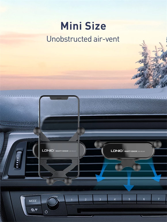 Mbajtëse telefoni LDNIO MG03 gravity për grilë ventilimi, 360°, ABS, e zezë