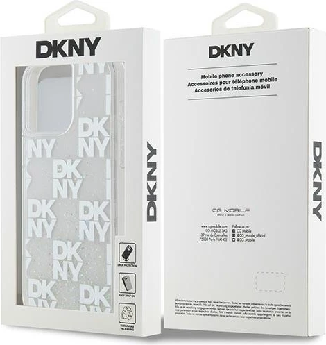 Mbështjellës DKNY Liquid Glitter Multilogo për iPhone 15 Pro Max, Bardhë