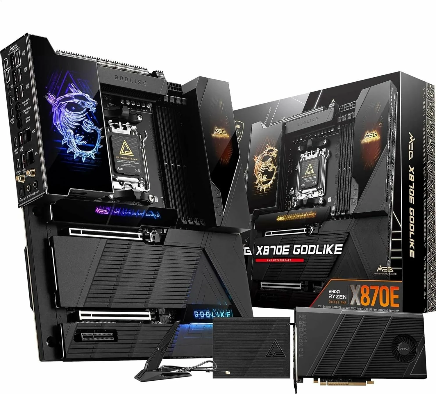 Pllakë amë MSI MEG X870E GODLIKE E-ATX, 256GB RAM, WiFi, Bluetooth, USB4, e zezë, set me antenë WiFi + 4 kabllo SATA + vida M.2 + pendrive