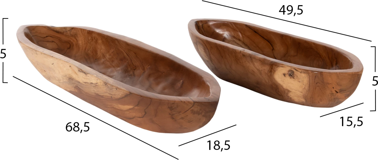 Set 2 tasa dekorativë, dru tik natyral, FH4305, 68.5x18.5x9.5cm