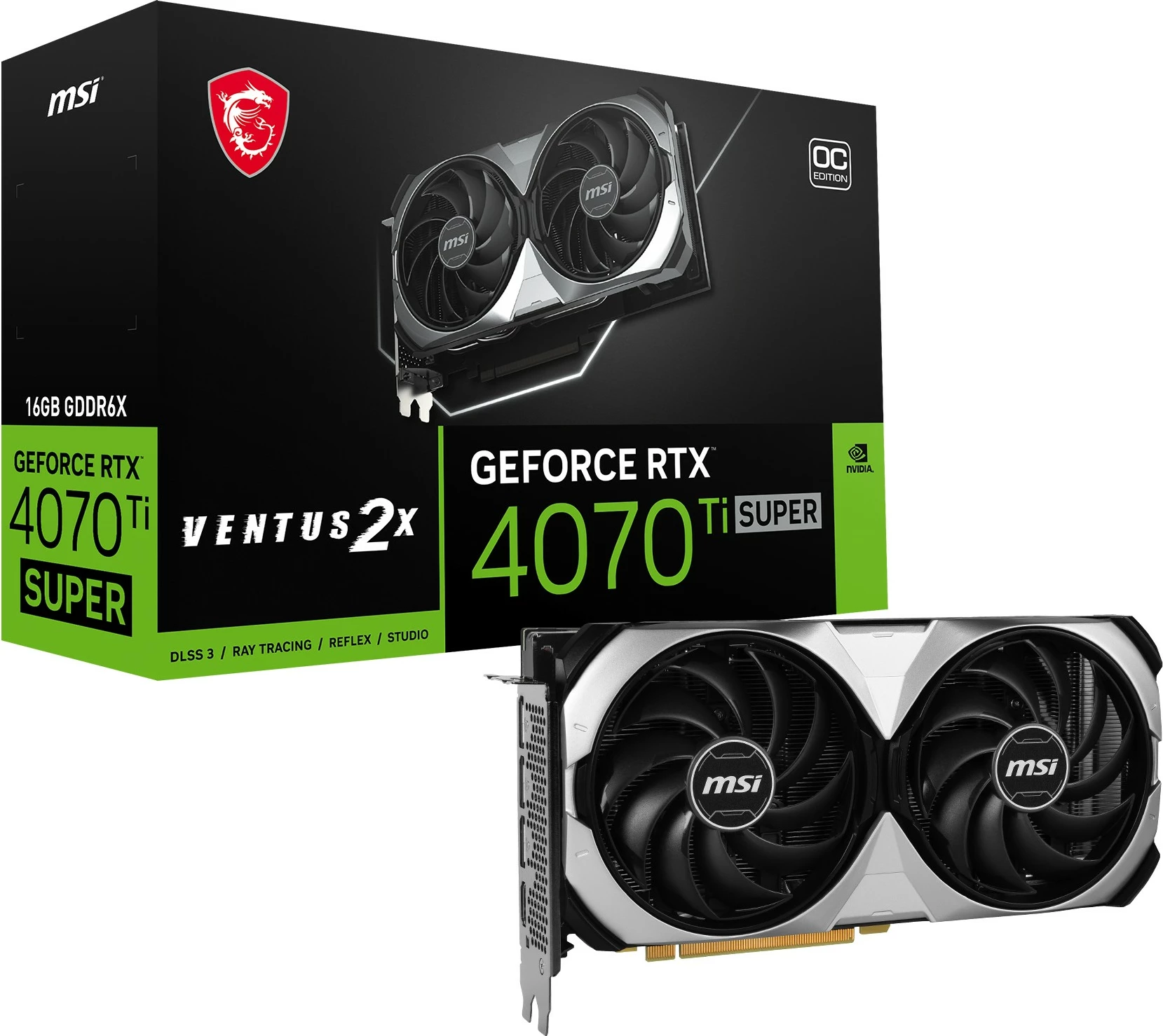 Kartelë grafike MSI VENTUS GeForce RTX 4070 Ti SUPER 16G 2X OC, 16 GB, PCI Express 4.0, e zezë/argjend