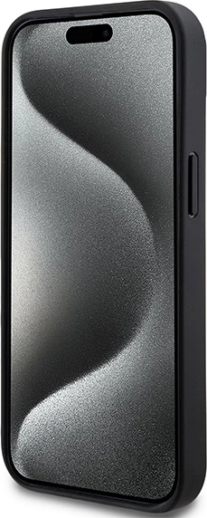 Mbështjellës DKNY Leather Checkered Mono Pattern & Printed Stripes për iPhone 15/14/13, i zi