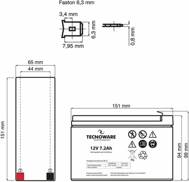 Bateri UPS Tecnoware EACPE12V7A2TWP 12V 7.2Ah, e zezë
