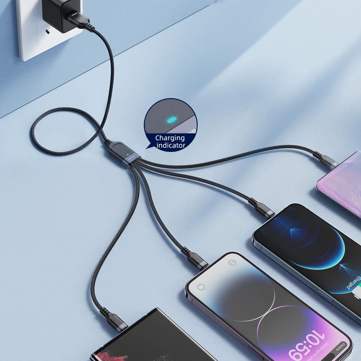 Kabllo multifunksionale Joyroom S-A18, 1.2m, 4in1 USB-A në USB-C/2xLightning/micro USB, e zezë