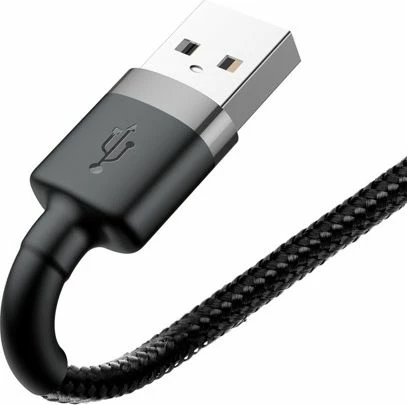 Kabllo USB-A në Lightning Baseus 3 m, USB 2.0, 2A, najlon e thurur, zi-gri
