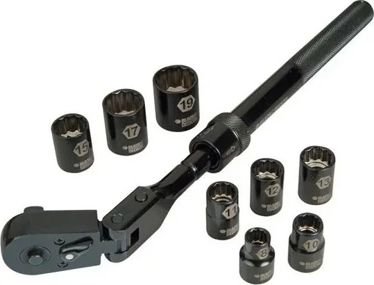 Set rragë me nastavka Black&Decker BDHT0-71619, 3/8" (0.95 cm), 8-19 mm, krom i zi, 9 copë