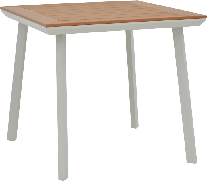 Tavolinë me karrige Synergy-Elation set prej 3 copash, alumin dhe dru i përpunuar, ngjyrë e bardhë dhe natyrale, 80x80x74cm