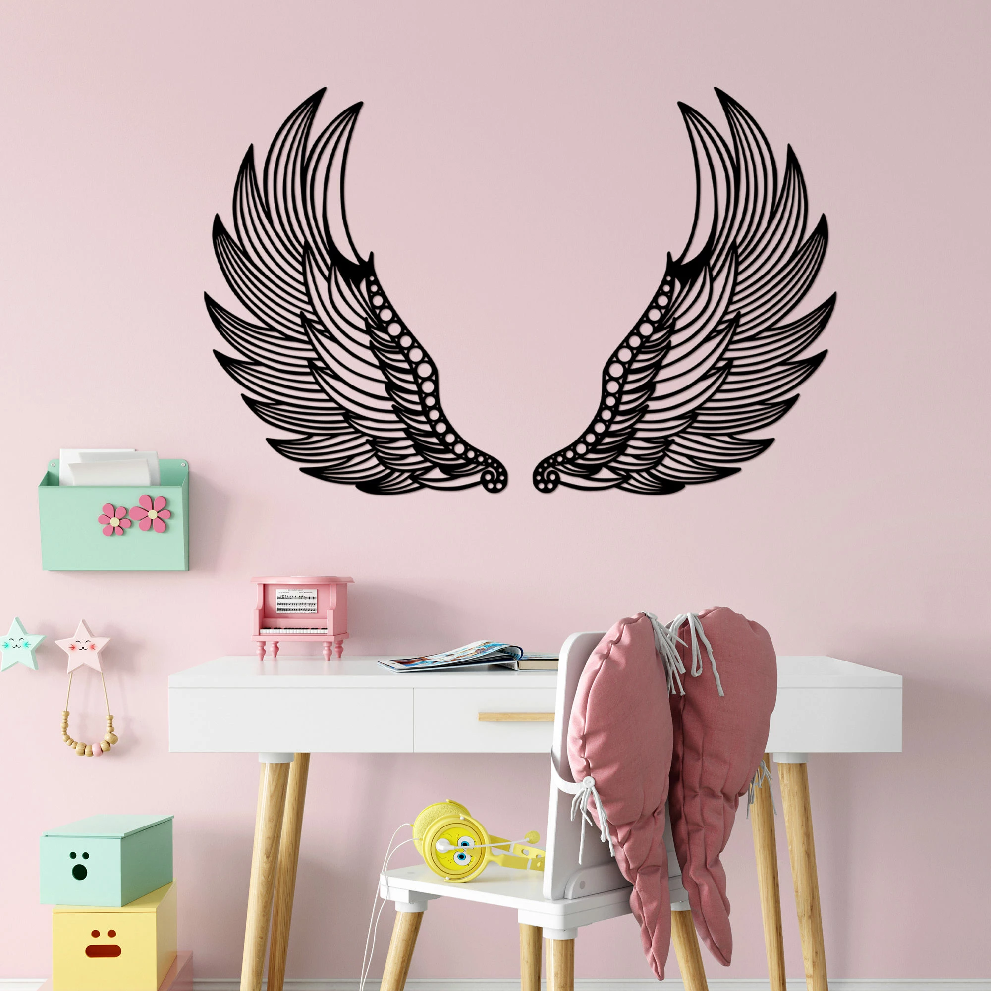 Aksesor muri dekorativ prej metali, krahë engjëlli, Wallity, 48x65cm (2 copë)