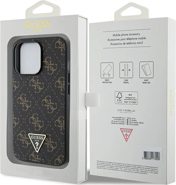 Mbështjellës Guess 4G Triangle Metal Logo për iPhone 14 Pro, i zi
