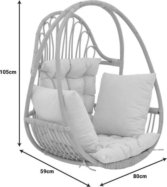 Luhatëse varëse Jorg, ratan natyral, jastëk krem, 80x59x105cm
