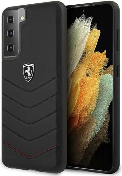 Mbështjellës Ferrari Off Track Quilted për Samsung Galaxy S21, i fortë, lëkurë natyrale, i zi