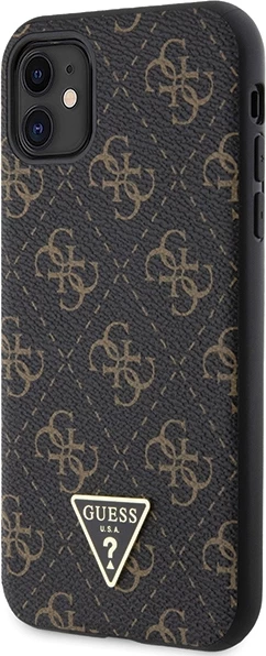 Mbështjellës Guess 4G Triangle Metal Logo për iPhone 11 / XR, i zi