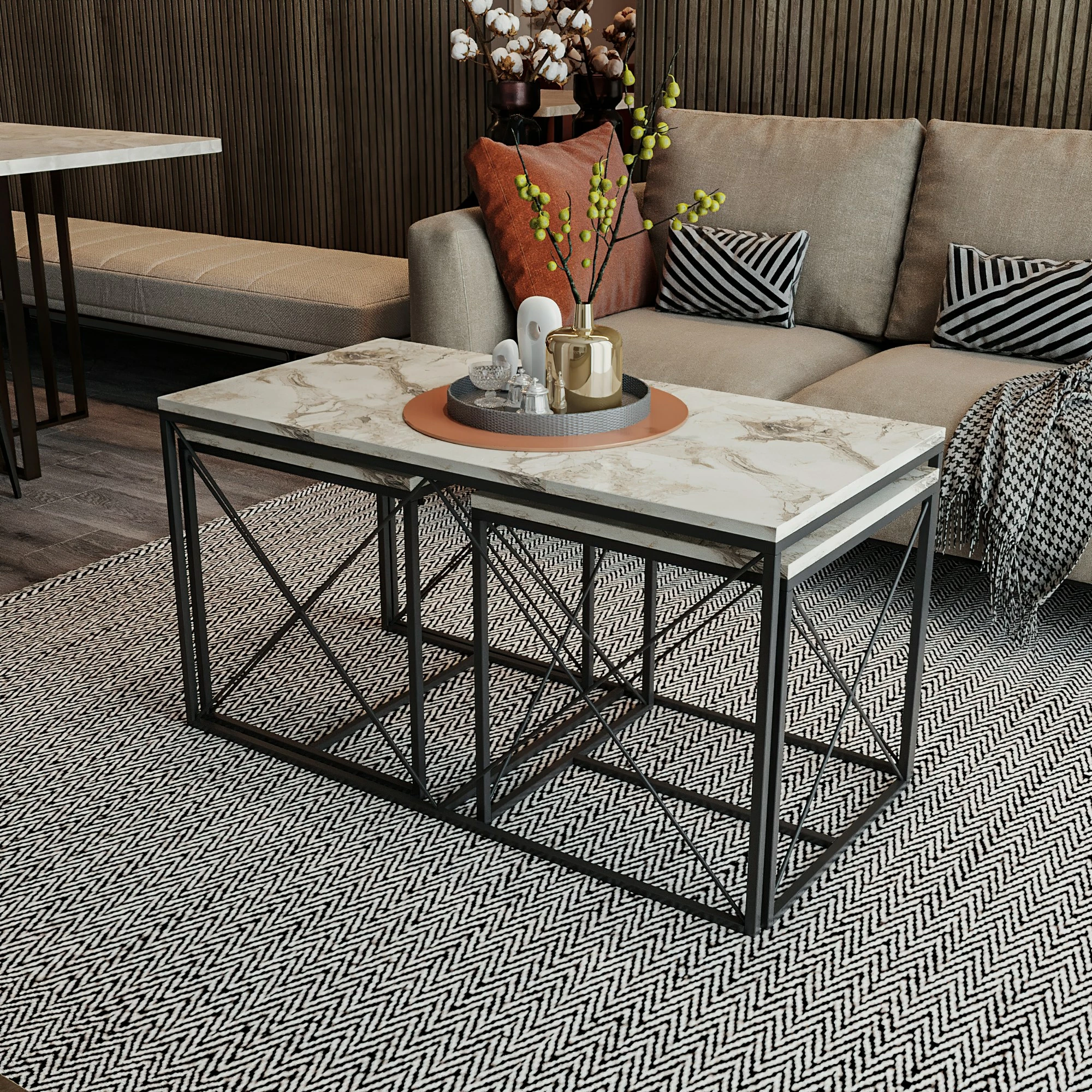 Set tavolinash kafeje Skye Decor, Defne, mermer i bardhë