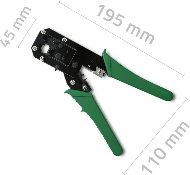 Vegël krimpimi modulare Qoltec 54381 për prerje dhe krimpim kabllosh Ethernet 8P 6P, e gjelbër