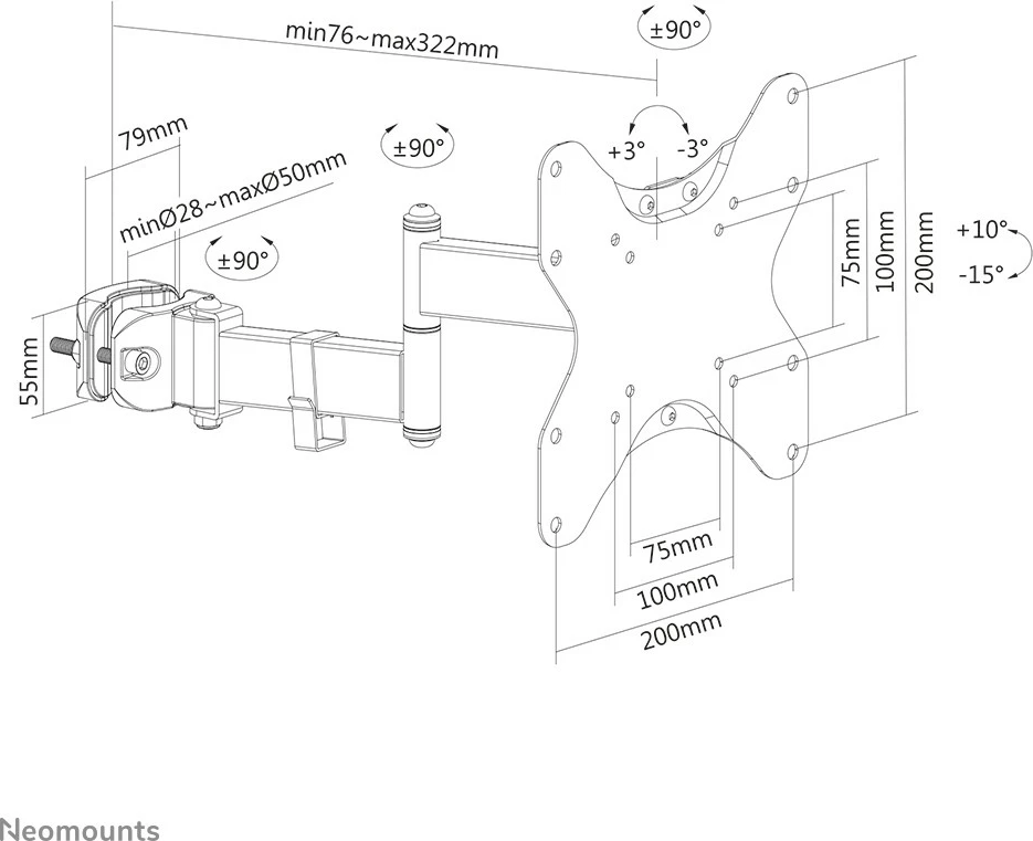 Mbajtëse pole Neomounts FL40-450BL12, për TV/monitor 23-42 inç, full motion, VESA 200x200, e zezë